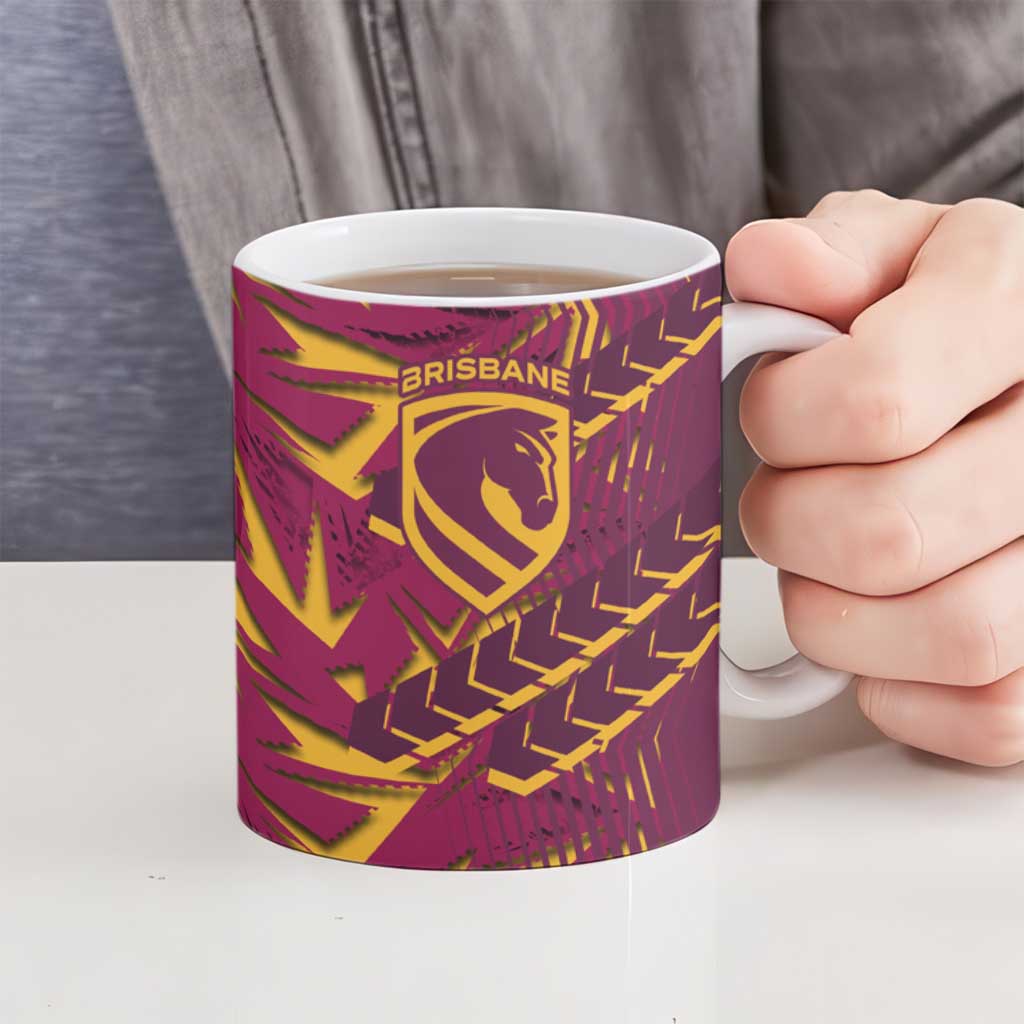 Brisbane Broncos Rugby Ceramic Mug Fierce Mascot Geometric Tribal Art
