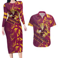 Brisbane Broncos Rugby Couples Matching Long Sleeve Bodycon Dress and Hawaiian Shirt Fierce Mascot Geometric Tribal Art