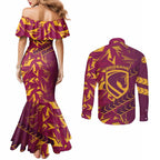 Brisbane Broncos Rugby Couples Matching Mermaid Dress and Long Sleeve Button Shirt Fierce Mascot Geometric Tribal Art