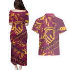 Brisbane Broncos Rugby Couples Matching Puletasi and Hawaiian Shirt Fierce Mascot Geometric Tribal Art