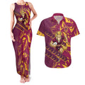 Brisbane Broncos Rugby Couples Matching Tank Maxi Dress and Hawaiian Shirt Fierce Mascot Geometric Tribal Art