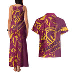 Brisbane Broncos Rugby Couples Matching Tank Maxi Dress and Hawaiian Shirt Fierce Mascot Geometric Tribal Art