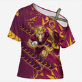 Brisbane Broncos Rugby Cross Shoulder Shirt Fierce Mascot Geometric Tribal Art