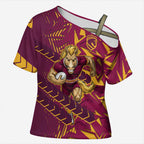 Brisbane Broncos Rugby Cross Shoulder Shirt Fierce Mascot Geometric Tribal Art