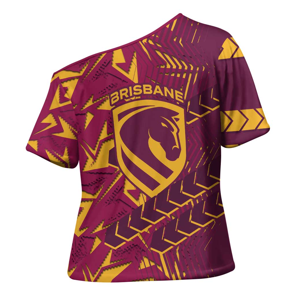 Brisbane Broncos Rugby Cross Shoulder Shirt Fierce Mascot Geometric Tribal Art