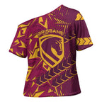 Brisbane Broncos Rugby Cross Shoulder Shirt Fierce Mascot Geometric Tribal Art