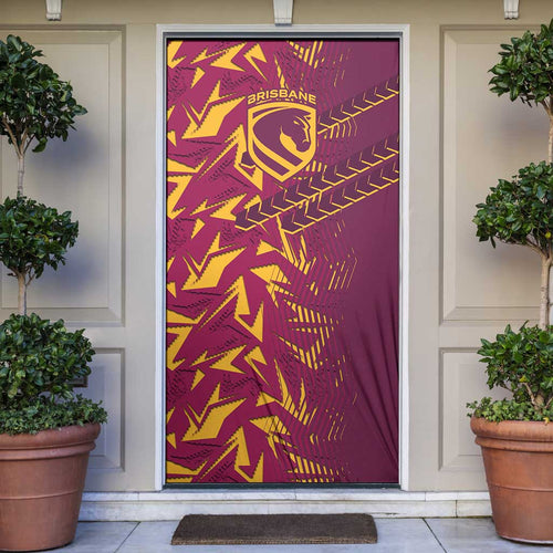 Brisbane Broncos Rugby Door Cover Fierce Mascot Geometric Tribal Art