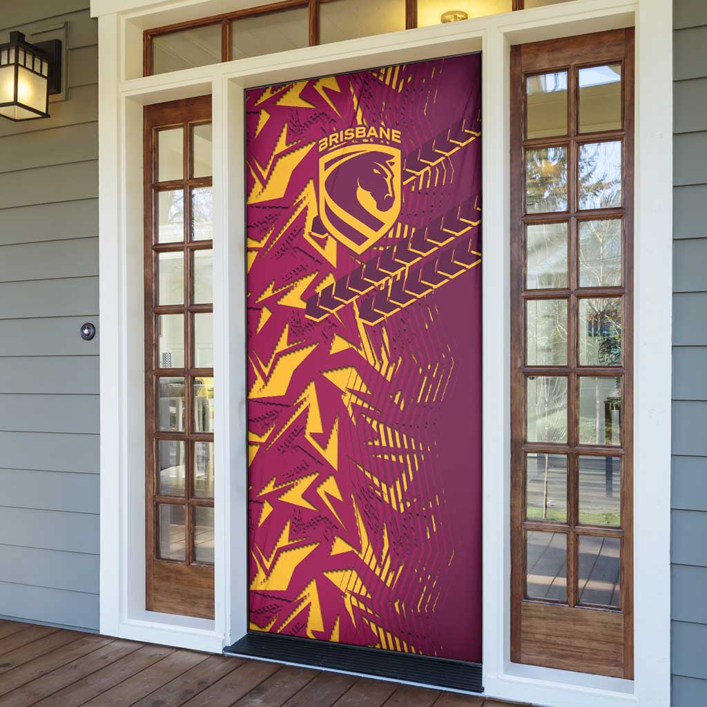 Brisbane Broncos Rugby Door Cover Fierce Mascot Geometric Tribal Art