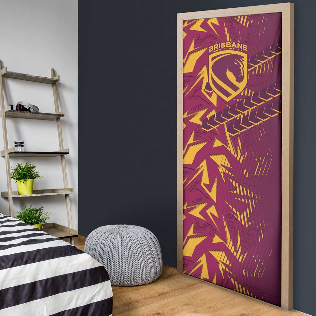 Brisbane Broncos Rugby Door Cover Fierce Mascot Geometric Tribal Art