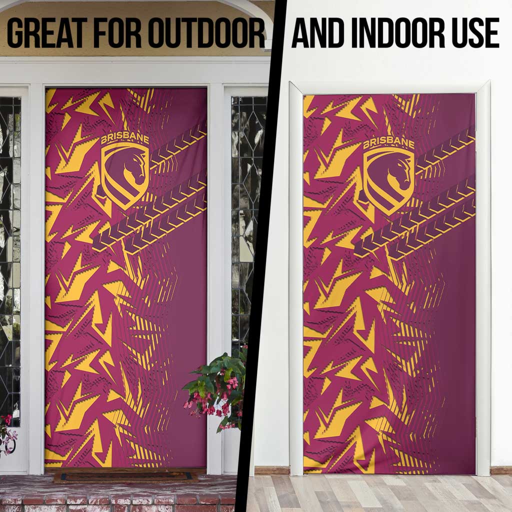 Brisbane Broncos Rugby Door Cover Fierce Mascot Geometric Tribal Art