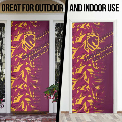 Brisbane Broncos Rugby Door Cover Fierce Mascot Geometric Tribal Art