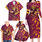 Brisbane Broncos Rugby Family Matching Long Sleeve Bodycon Dress and Hawaiian Shirt Fierce Mascot Geometric Tribal Art