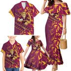 Brisbane Broncos Rugby Family Matching Mermaid Dress and Hawaiian Shirt Fierce Mascot Geometric Tribal Art