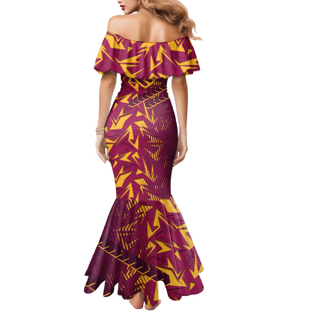 Brisbane Broncos Rugby Family Matching Mermaid Dress and Hawaiian Shirt Fierce Mascot Geometric Tribal Art