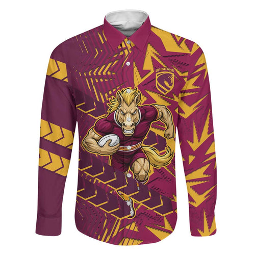 Brisbane Broncos Rugby Family Matching Off Shoulder Short Dress and Hawaiian Shirt Fierce Mascot Geometric Tribal Art