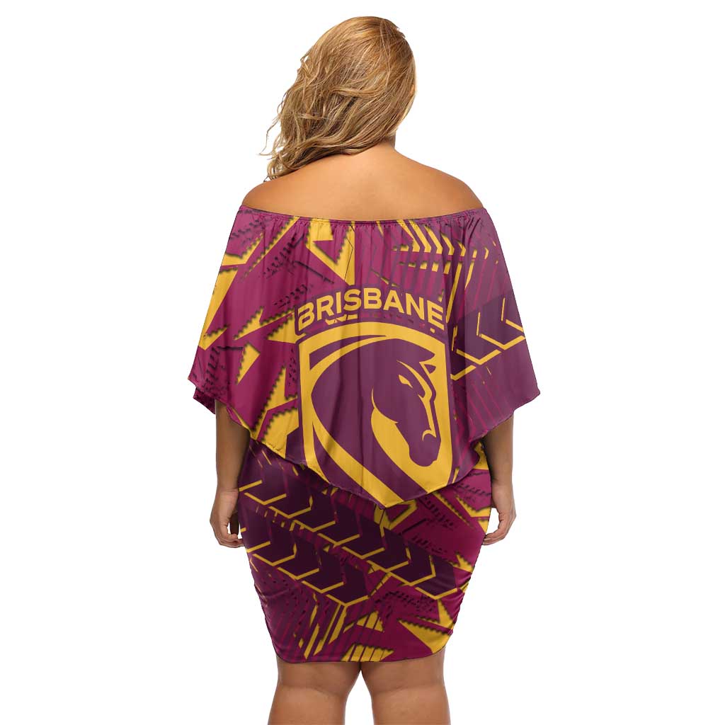 Brisbane Broncos Rugby Family Matching Off Shoulder Short Dress and Hawaiian Shirt Fierce Mascot Geometric Tribal Art