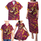 Brisbane Broncos Rugby Family Matching Puletasi and Hawaiian Shirt Fierce Mascot Geometric Tribal Art