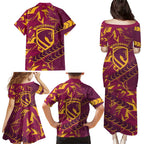 Brisbane Broncos Rugby Family Matching Puletasi and Hawaiian Shirt Fierce Mascot Geometric Tribal Art