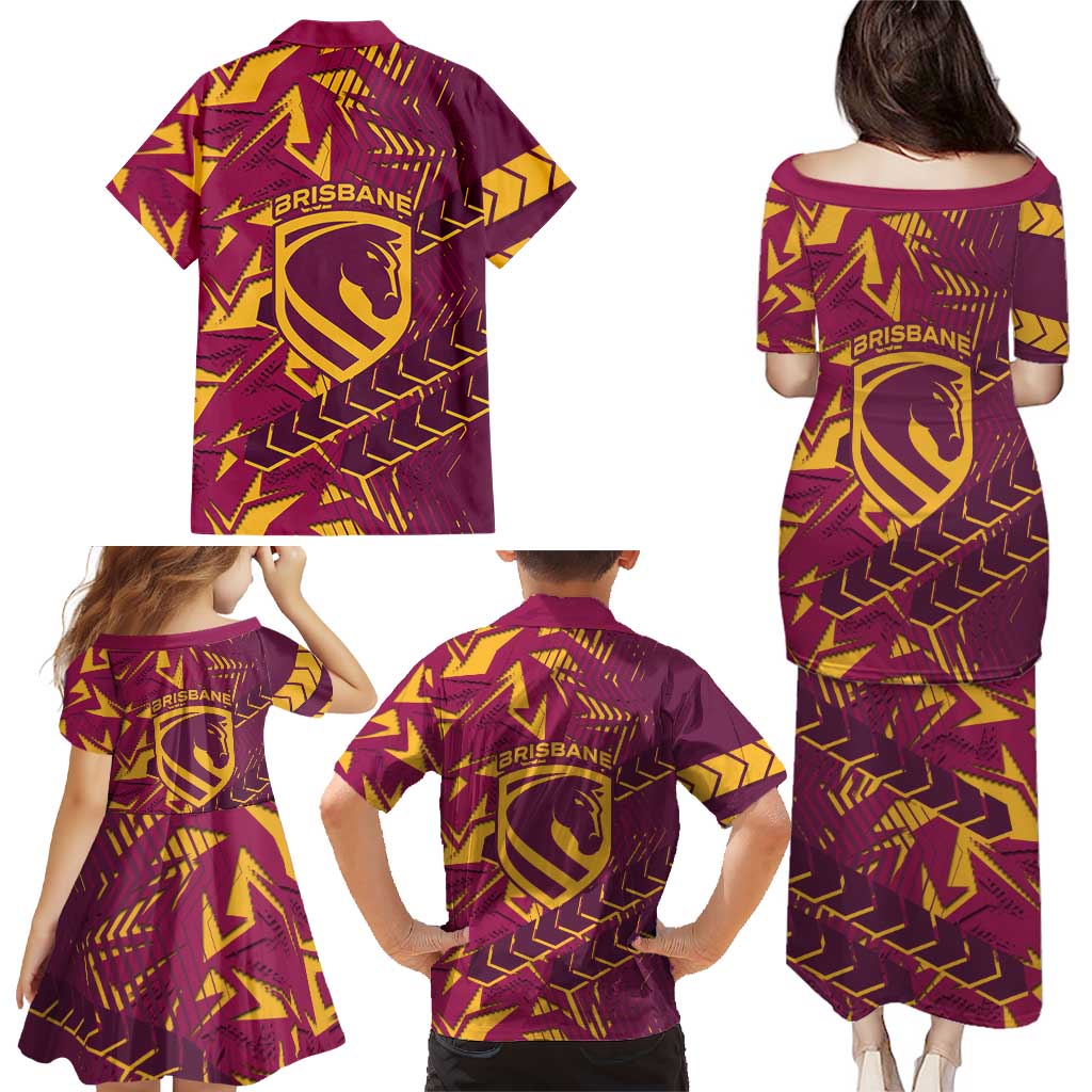 Brisbane Broncos Rugby Family Matching Puletasi and Hawaiian Shirt Fierce Mascot Geometric Tribal Art