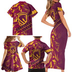 Brisbane Broncos Rugby Family Matching Short Sleeve Bodycon Dress and Hawaiian Shirt Fierce Mascot Geometric Tribal Art