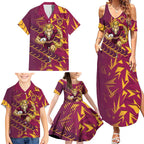 Brisbane Broncos Rugby Family Matching Summer Maxi Dress and Hawaiian Shirt Fierce Mascot Geometric Tribal Art