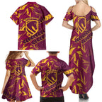 Brisbane Broncos Rugby Family Matching Summer Maxi Dress and Hawaiian Shirt Fierce Mascot Geometric Tribal Art