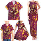 Brisbane Broncos Rugby Family Matching Tank Maxi Dress and Hawaiian Shirt Fierce Mascot Geometric Tribal Art