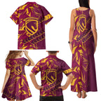 Brisbane Broncos Rugby Family Matching Tank Maxi Dress and Hawaiian Shirt Fierce Mascot Geometric Tribal Art