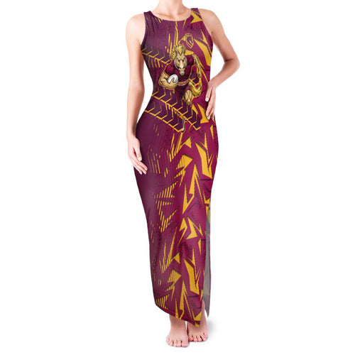 Brisbane Broncos Rugby Family Matching Tank Maxi Dress and Hawaiian Shirt Fierce Mascot Geometric Tribal Art