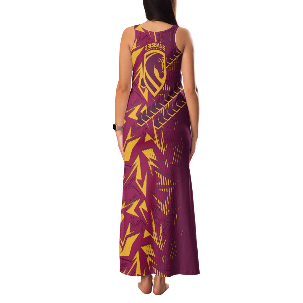 Brisbane Broncos Rugby Family Matching Tank Maxi Dress and Hawaiian Shirt Fierce Mascot Geometric Tribal Art