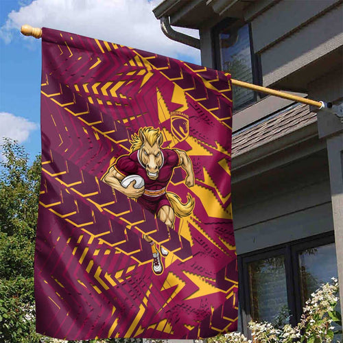 Brisbane Broncos Rugby Garden Flag Fierce Mascot Geometric Tribal Art