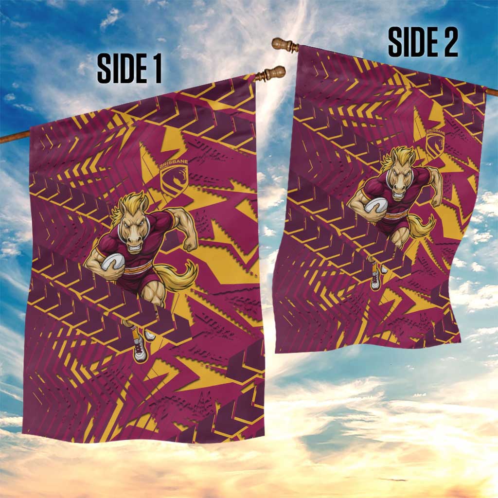 Brisbane Broncos Rugby Garden Flag Fierce Mascot Geometric Tribal Art
