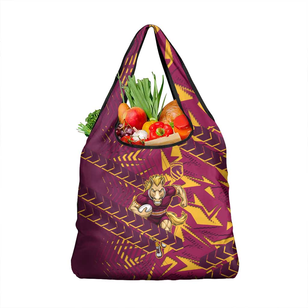Brisbane Broncos Rugby Grocery Bag Fierce Mascot Geometric Tribal Art