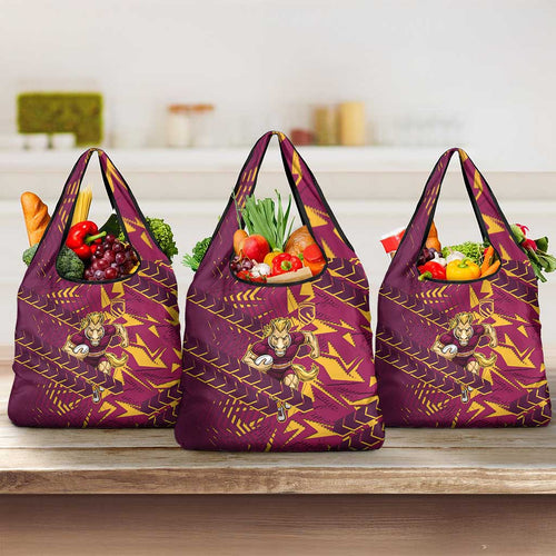 Brisbane Broncos Rugby Grocery Bag Fierce Mascot Geometric Tribal Art