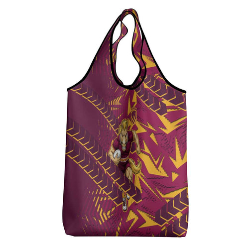 Brisbane Broncos Rugby Grocery Bag Fierce Mascot Geometric Tribal Art