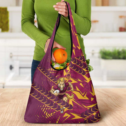 Brisbane Broncos Rugby Grocery Bag Fierce Mascot Geometric Tribal Art
