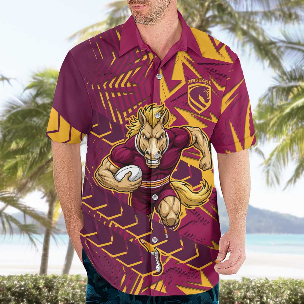 Brisbane Broncos Rugby Hawaiian Shirt Fierce Mascot Geometric Tribal Art