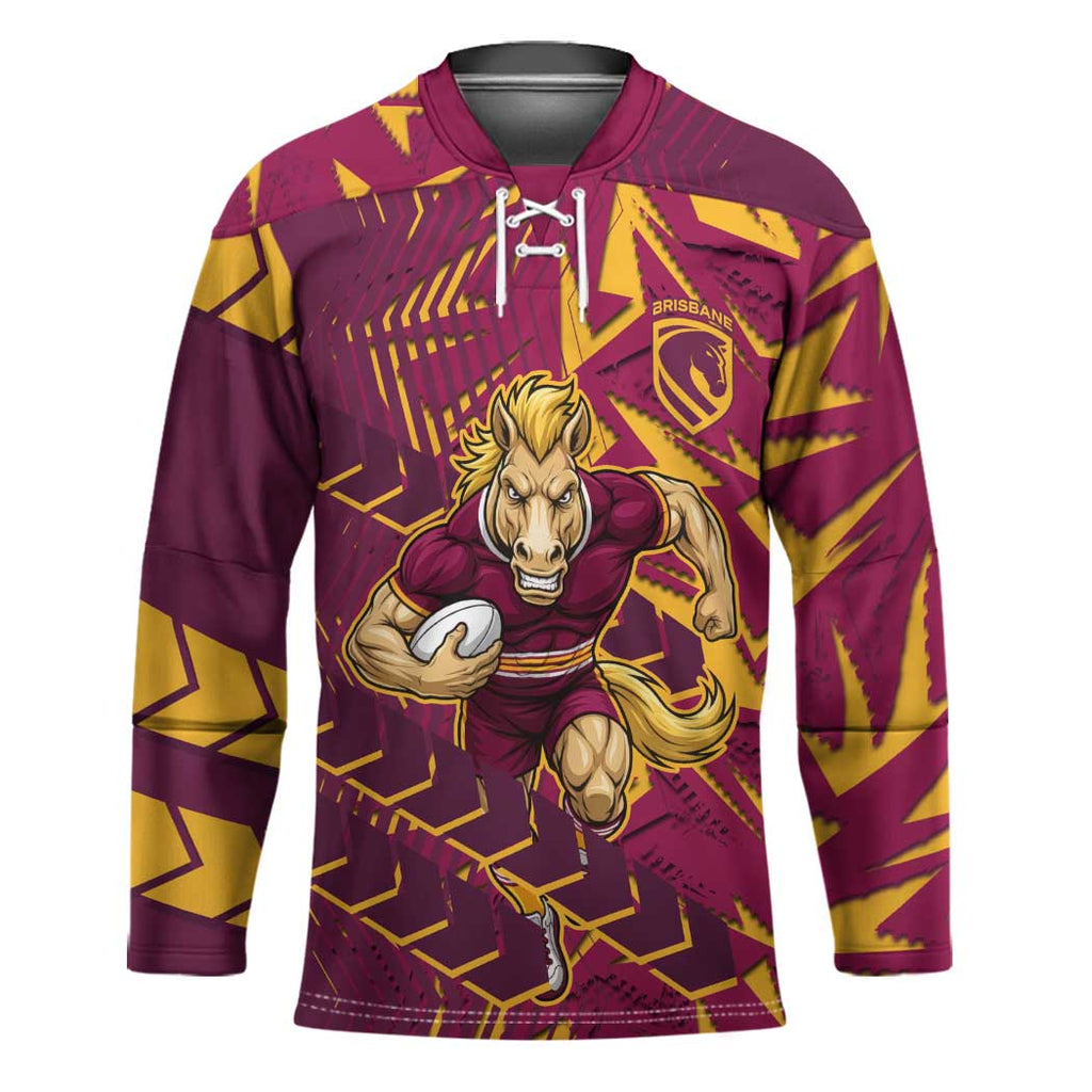 Brisbane Broncos Rugby Hockey Jersey Fierce Mascot Geometric Tribal Art