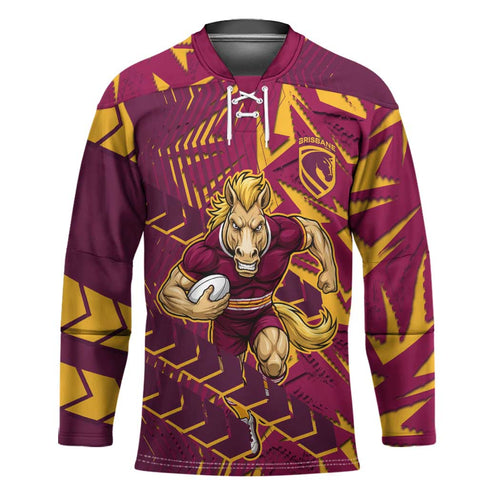 Brisbane Broncos Rugby Hockey Jersey Fierce Mascot Geometric Tribal Art