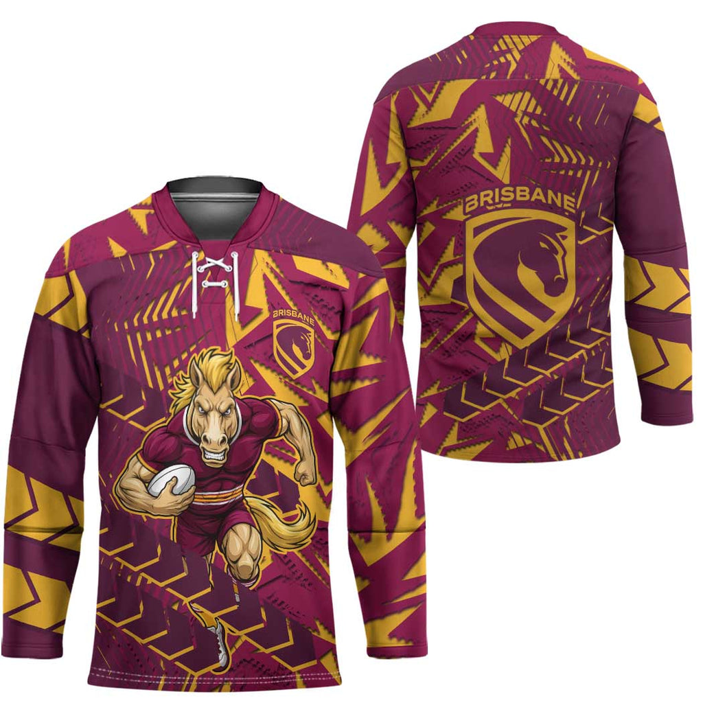 Brisbane Broncos Rugby Hockey Jersey Fierce Mascot Geometric Tribal Art