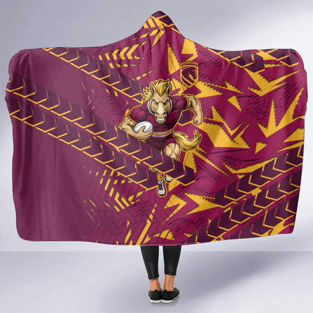 Brisbane Broncos Rugby Hooded Blanket Fierce Mascot Geometric Tribal Art