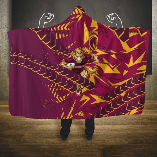 Brisbane Broncos Rugby Hooded Blanket Fierce Mascot Geometric Tribal Art