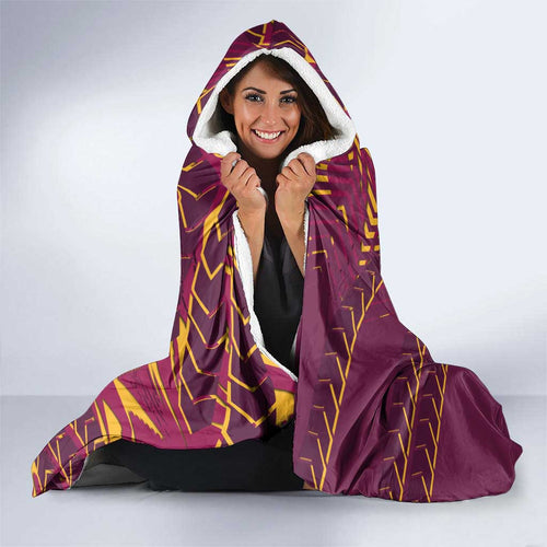 Brisbane Broncos Rugby Hooded Blanket Fierce Mascot Geometric Tribal Art