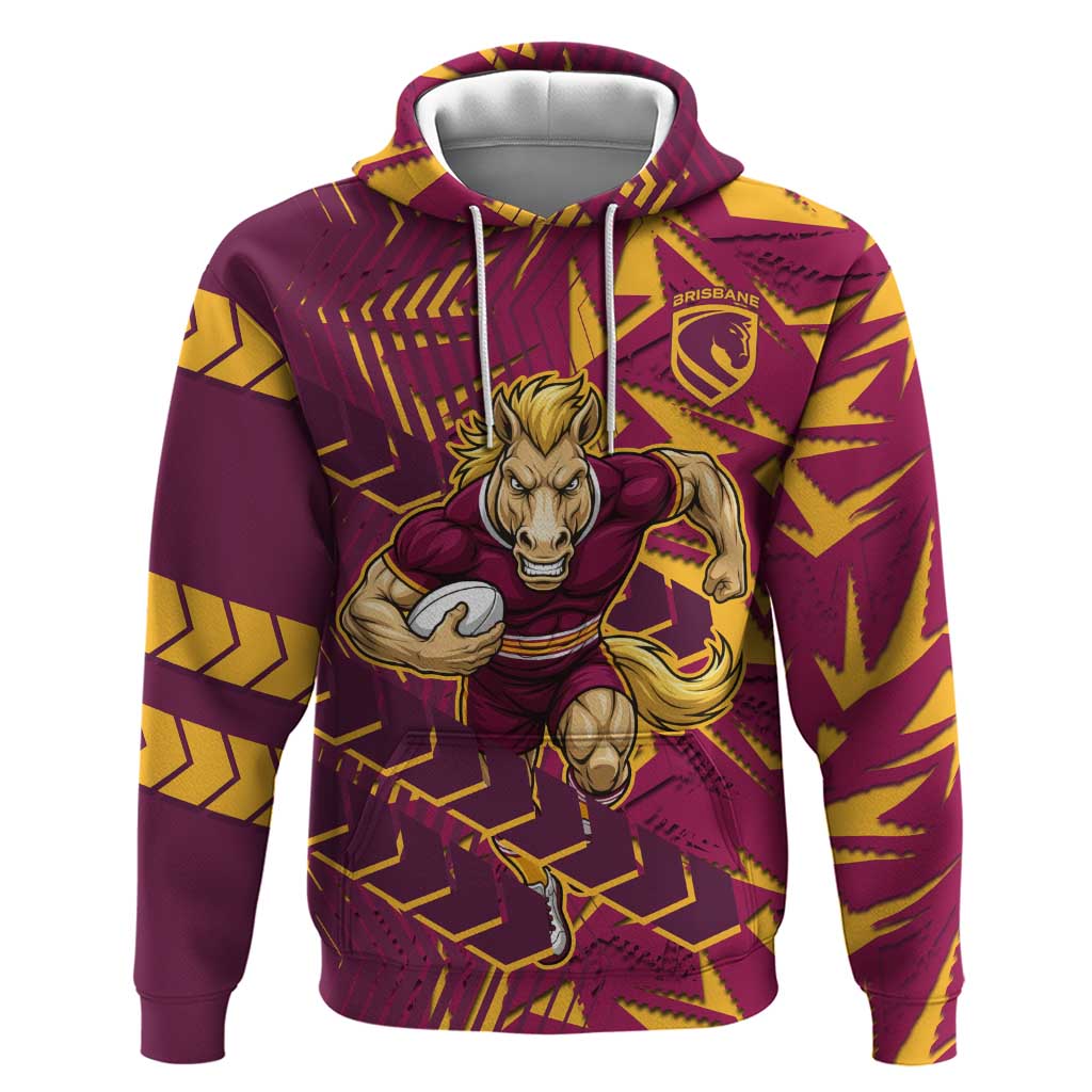 Brisbane Broncos Rugby Hoodie Fierce Mascot Geometric Tribal Art