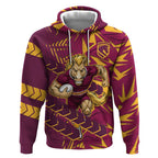 Brisbane Broncos Rugby Hoodie Fierce Mascot Geometric Tribal Art
