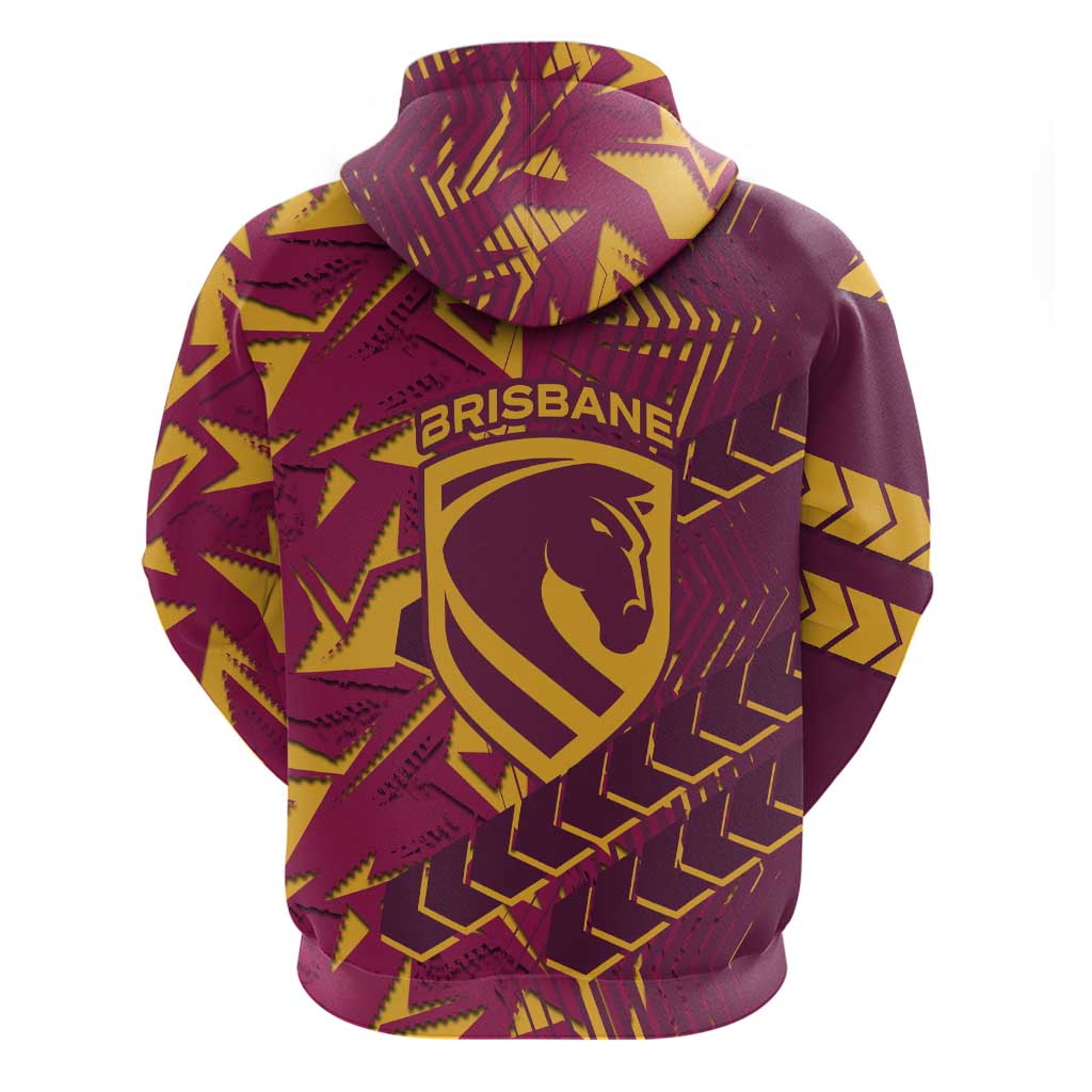 Brisbane Broncos Rugby Hoodie Fierce Mascot Geometric Tribal Art