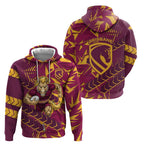 Brisbane Broncos Rugby Hoodie Fierce Mascot Geometric Tribal Art