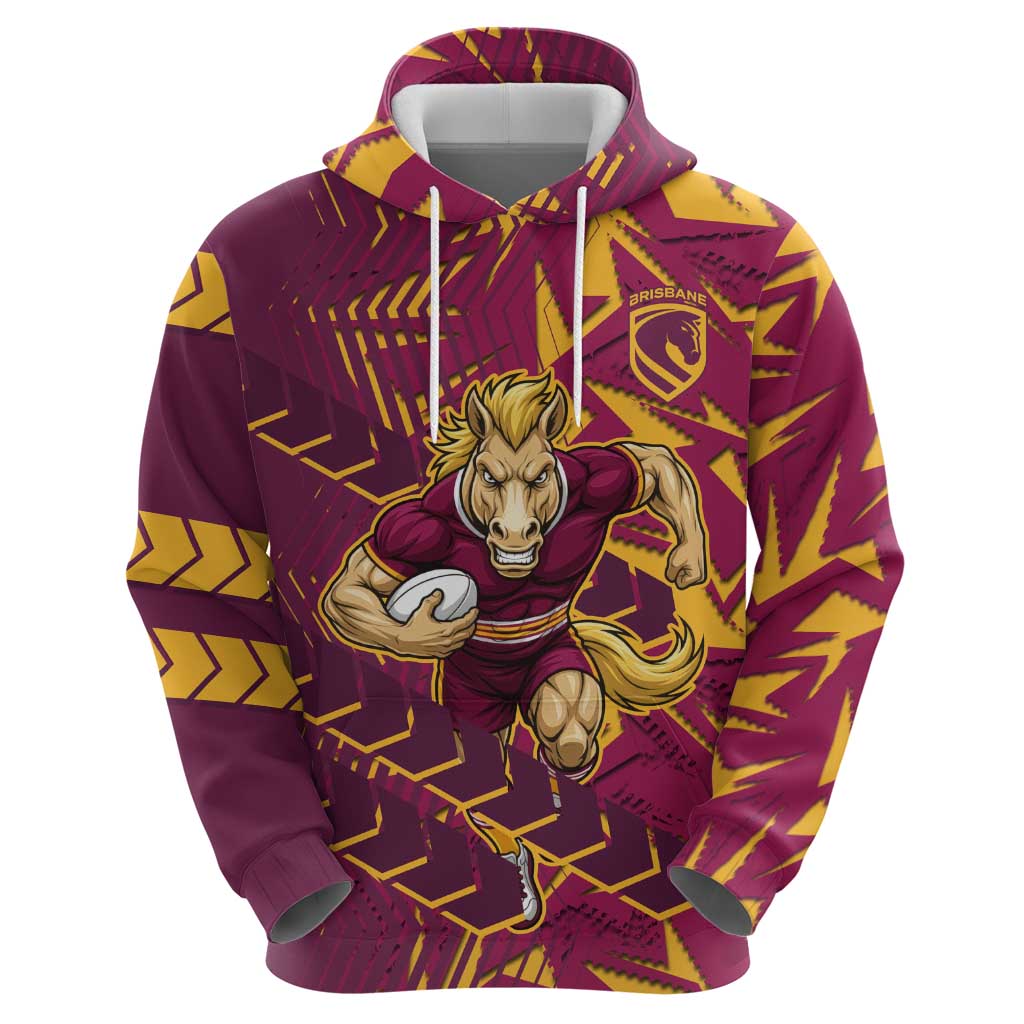 Brisbane Broncos Rugby Hoodie Fierce Mascot Geometric Tribal Art