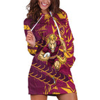 Brisbane Broncos Rugby Hoodie Dress Fierce Mascot Geometric Tribal Art