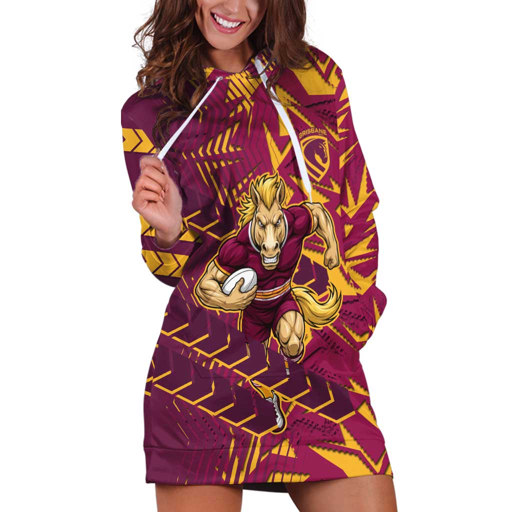 Brisbane Broncos Rugby Hoodie Dress Fierce Mascot Geometric Tribal Art